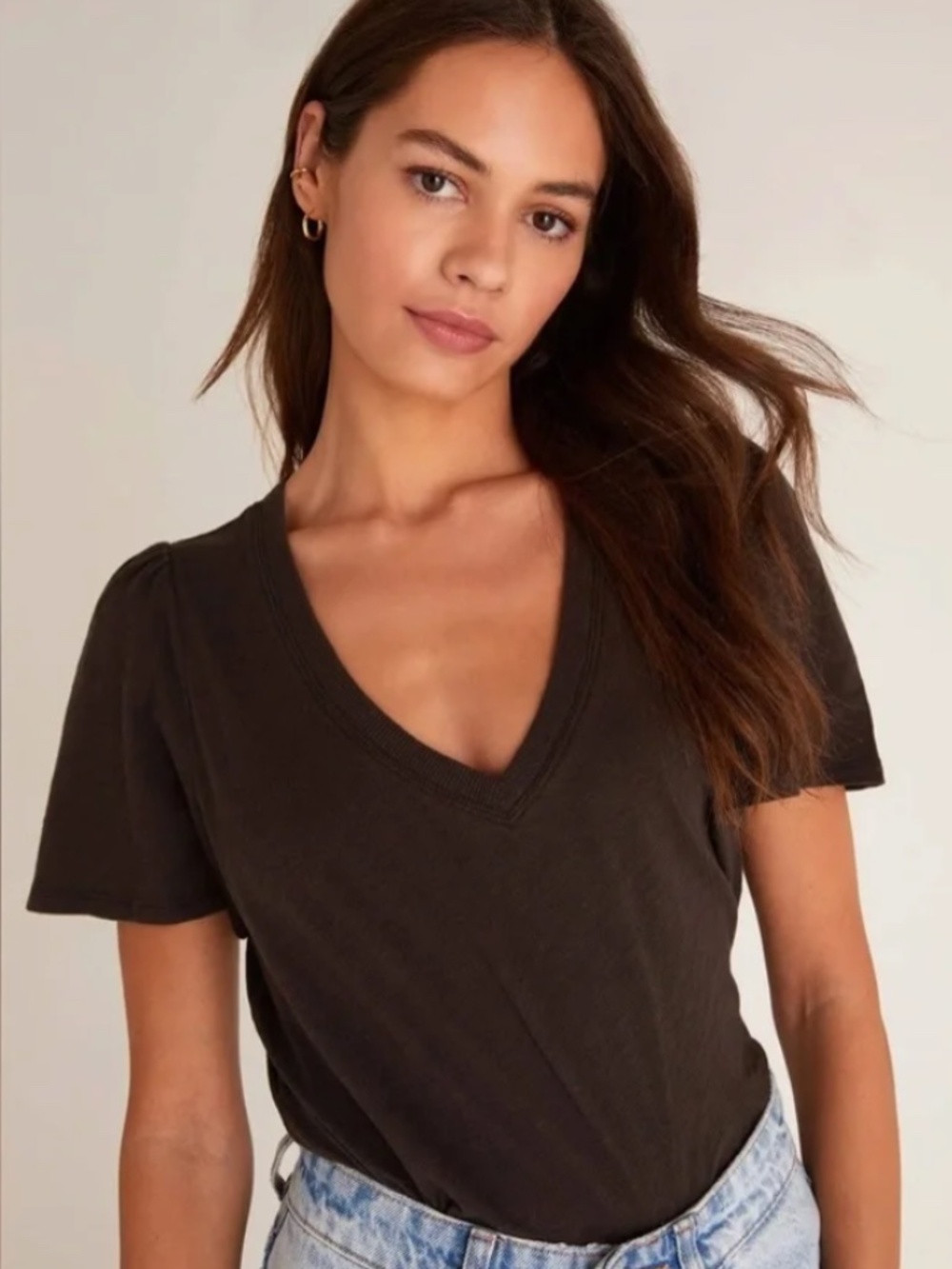 Z Supply Florence Slub V-Neck Tee Vintage Black XS
